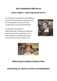 Frauenkreis am Donnerstag, 23. April mit einem Vortrag über Astrid Lindgren